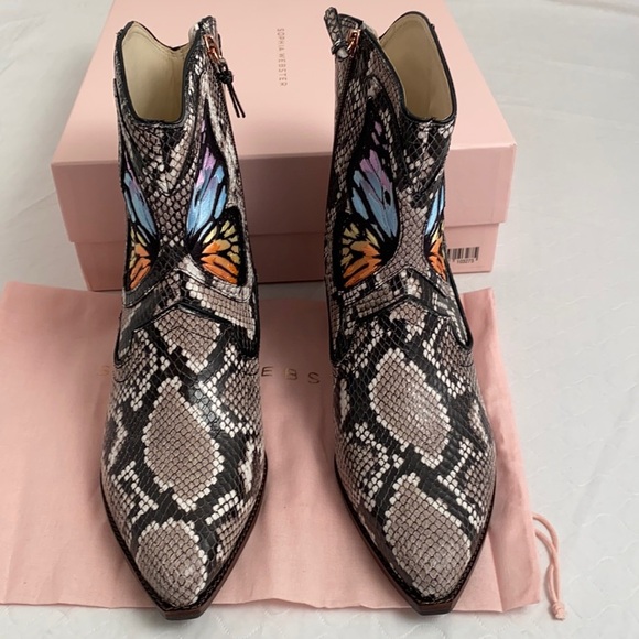 Sophia Webster Shelby black multicolor western leather snakeskin butterfly boots - Picture 1 of 14